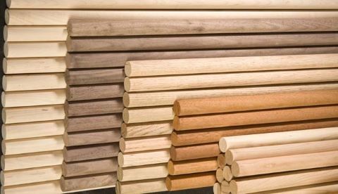  Stacks of different species of dowel rods